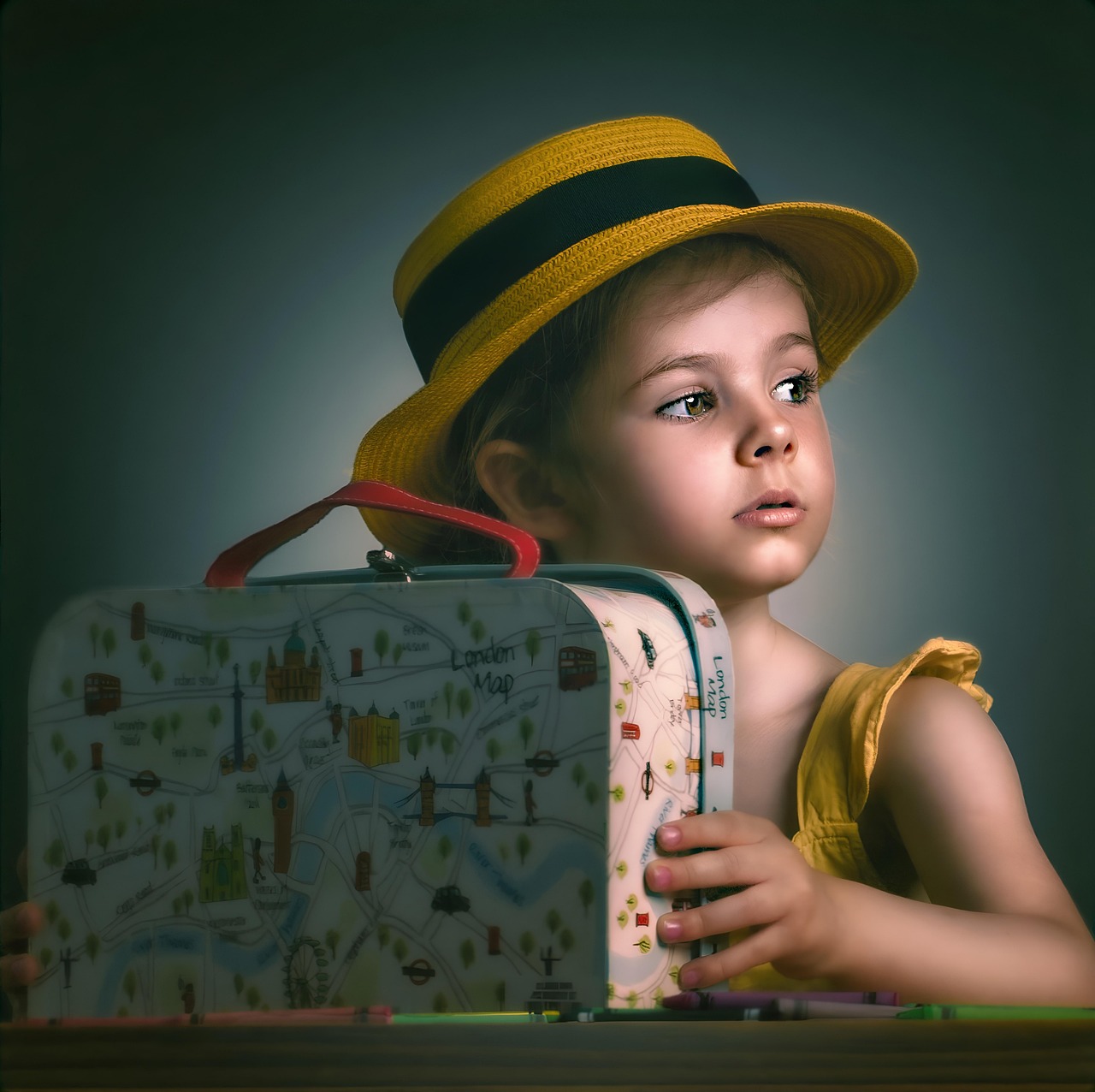 Een kind poseert voor een schoolfoto met een nette glimlach